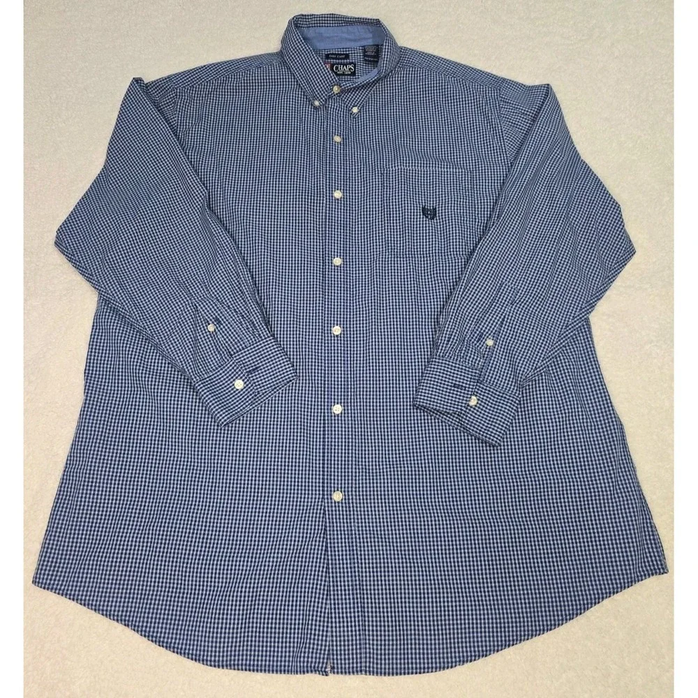 Chaps Easy Care Blue Plaid Long Sleeve Monaghan Shirt 2XT/2TGL